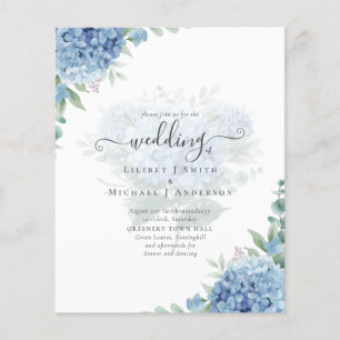Modern Blue Hydrangea Floral Wedding Invitation Flyer