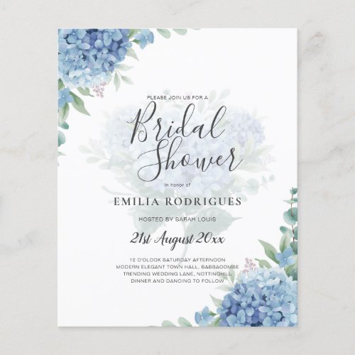 Modern Blue Hydrangea PHOTO Bridal Shower Invites Flyer