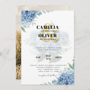 Modern Blue Hydrangea PHOTO Wedding Invitation