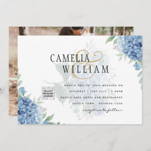 Modern Blue Hydrangea PHOTO Wedding Invitation