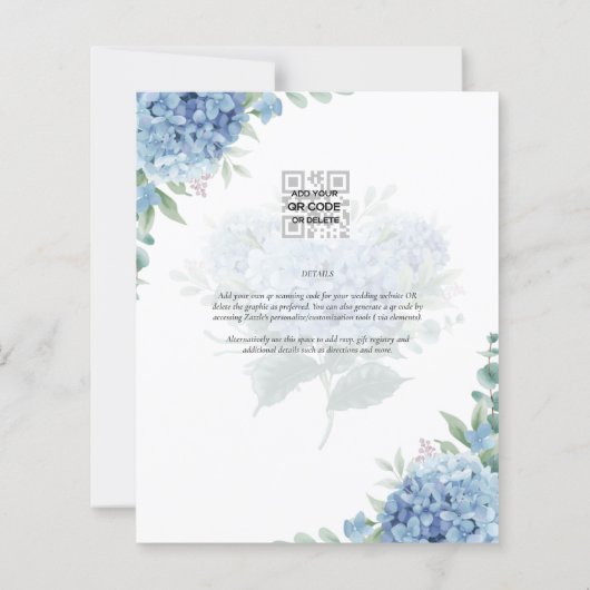 Modern Blue Hydrangea PHOTO Wedding Invitation (Back)