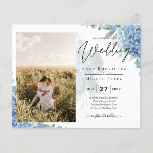 Modern Blue Hydrangea PHOTO Wedding Invitation Flyer