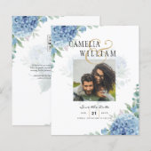 Modern Blue Hydrangea Wedding Invitation QR Code (Front/Back)