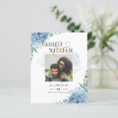 Modern Blue Hydrangea Wedding Invitation QR Code (Standing Front)