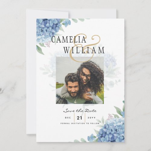 Modern Blue Hydrangea Wedding Invitation QR Code