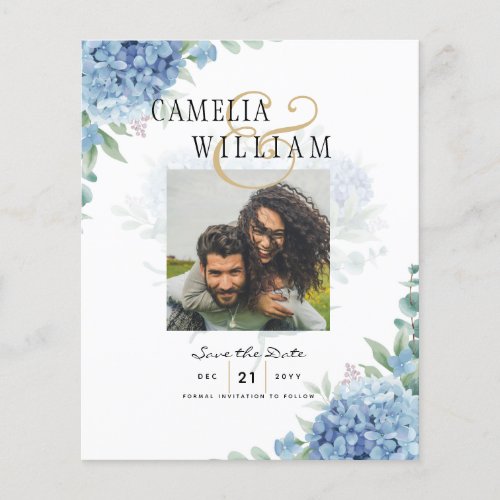 Modern Blue Hydrangea Wedding Invitation QR Code Flyer