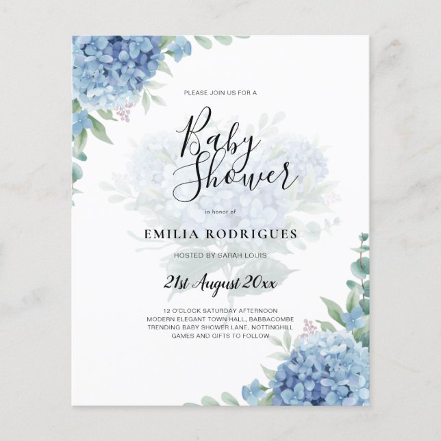 Modern Blue Hydrangea Wedding Invitation QR Code Flyer (Front)