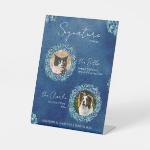 Modern Blue Hydrangeas Signature 2 Pet Drink Pedestal Sign