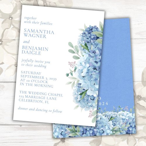 Modern Blue Hydrangeas Watercolor Floral Wedding Invitation
