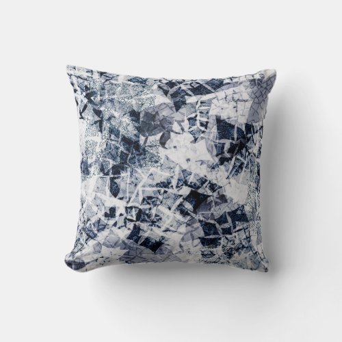 Modern blue Ice Crystals Throw Pillow