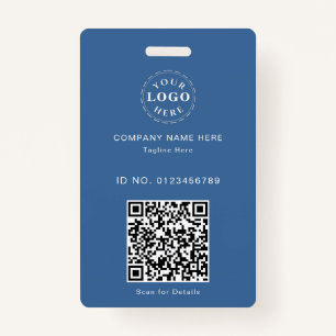 Modern Blue ID Badge with Logo and Quick-Scan QR