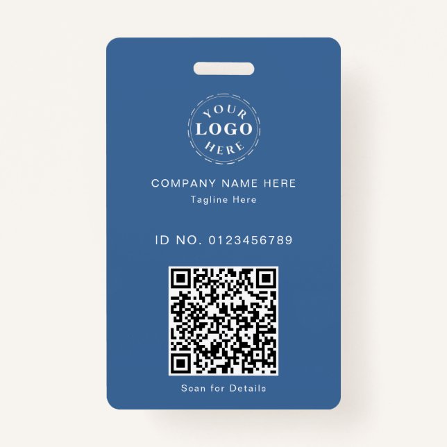 Modern Blue ID Badge with Logo and Quick-Scan QR (Front)