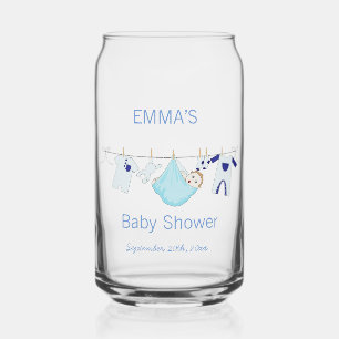 Modern Blue illustration Clothesline Baby Shower Can Glass