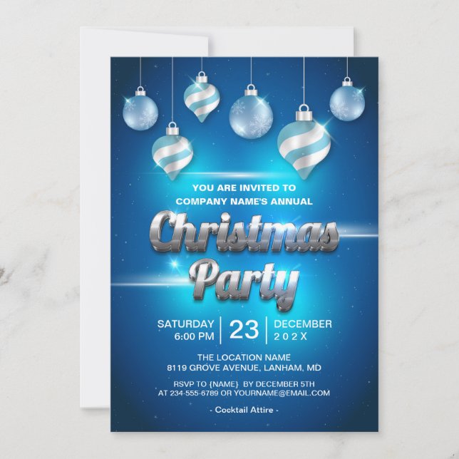 Modern Blue Impressive Corporate Christmas Party Invitation (Front)