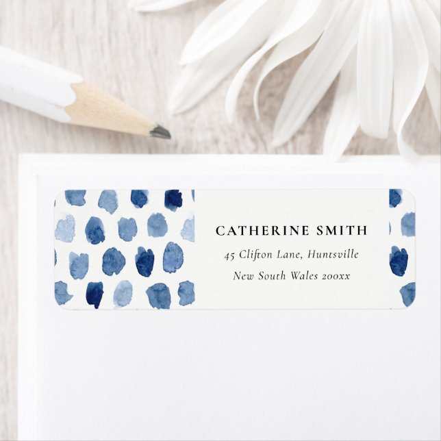 MODERN BLUE INDIGO WATERCOLOR DOTS ADDRESS LABEL (Insitu)
