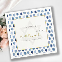 MODERN BLUE INDIGO WATERCOLOR DOTS BAR BAT MITZVAH