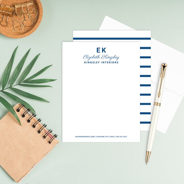 Modern Blue Initials Monogram Business Note Card (Creator Uploaded)