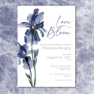 Modern Blue Iris Love In Bloom Bridal Shower Invitation