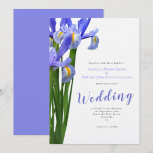 Modern Blue Irises Floral Bouquet Wedding Invitation