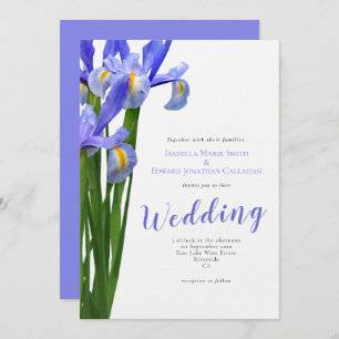 Modern Blue Irises Floral Bouquet Wedding Invitation