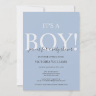 Modern Blue It's a Boy Typography Baby Shower Invitation