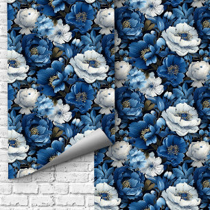 Modern Blue Ivory Floral Decorative Wallpaper  