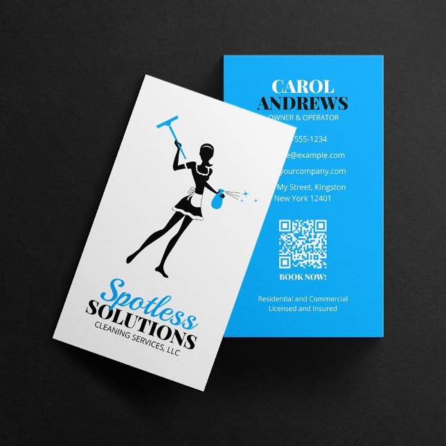 Modern Blue Janitorial Housekeeping House Cleaning Business Card (Creator Uploaded)