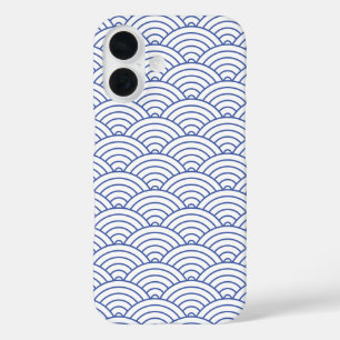 Modern Blue Japanese Wave Geometric Pattern iPhone 16 Case