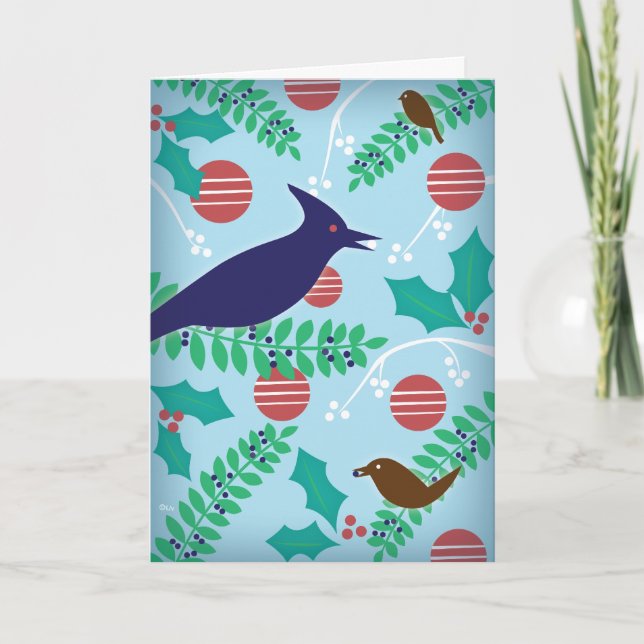 Modern Blue Jay Happy Holiday Card (Front)