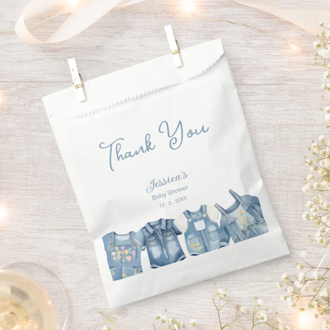 Modern Blue Jean Baby Denim Baby Shower Thank You Favor Bag (Clipped)