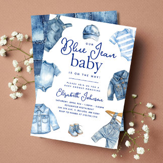 Modern Blue Jean Baby Denim Themed Baby Shower Invitation