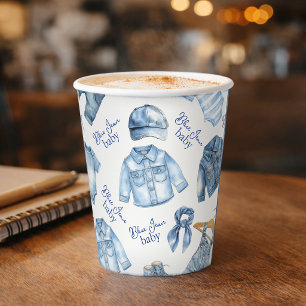 Modern Blue Jean Baby Denim Themed Baby Shower Paper Cups