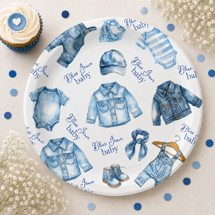 Modern Blue Jean Baby Denim Themed Baby Shower Paper Plates
