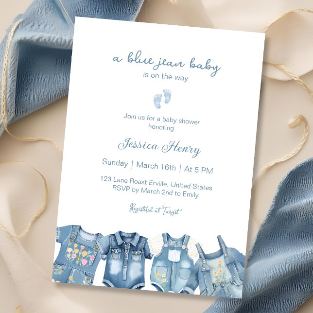 Modern Blue Jean Baby is on the way Baby Shower  Invitation (Creator Uploaded)