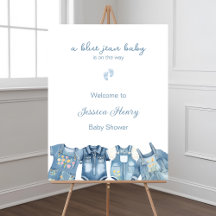 Modern Blue Jean Baby Shower Welcome Sign