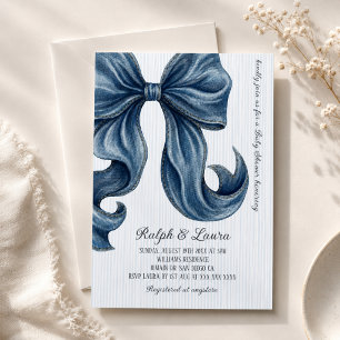 Modern Blue Jeans Bow Baby Shower Invitation