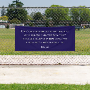 Modern Blue John 3:16 Bible Scripture Verse Banner