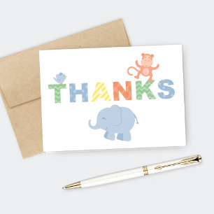 Modern Blue Jungle Animals Boy Shower Thank You Card