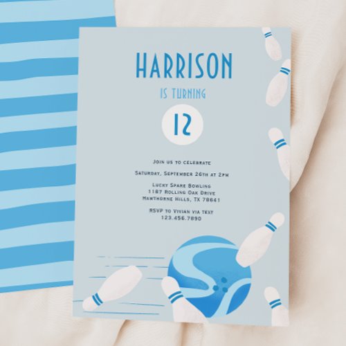 Modern Blue Kids Bowling Birthday Party