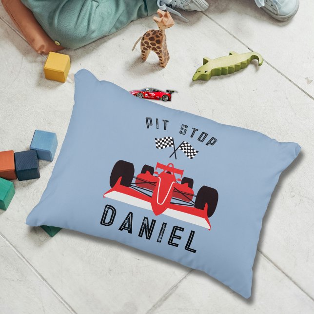 Modern Blue Kids Red Racing Car Accent Pillow (Creator Uploaded)