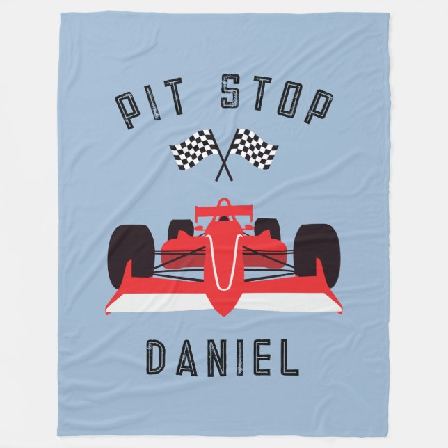 Modern Blue Kids Red Racing Car Fleece Blanket (Front)