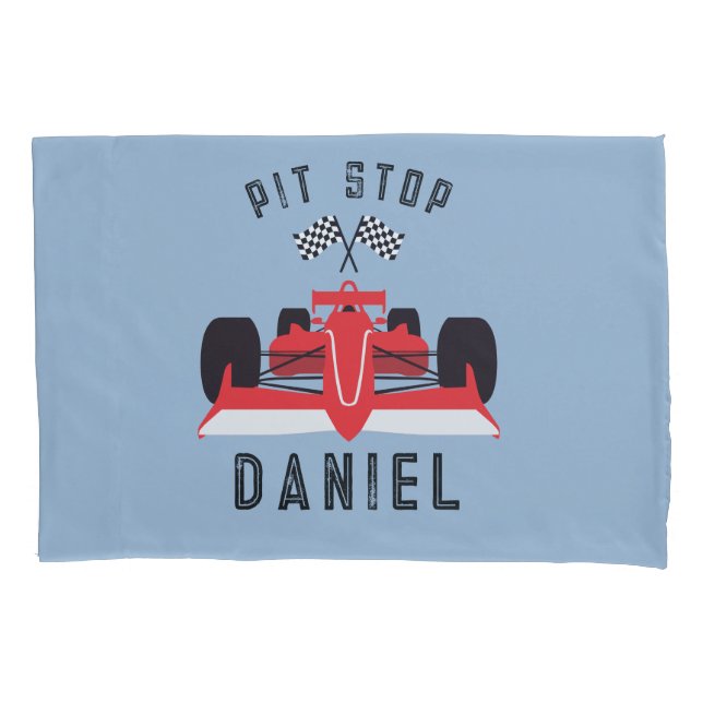 Modern Blue Kids Red Racing Car Pillow Case (Front)