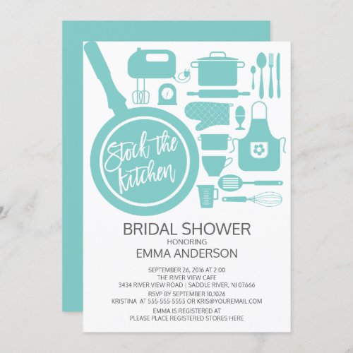 Modern Blue Kitchen Bridal Shower Invitation