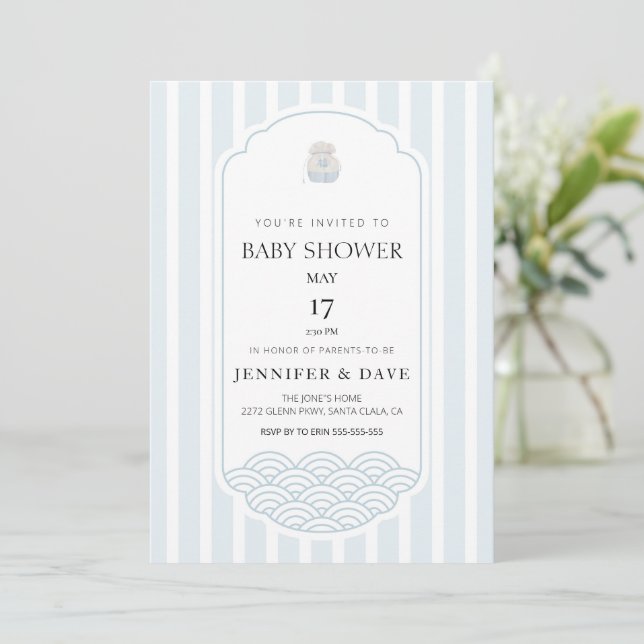 Modern blue Korean theme baby shower Invitation (Standing Front)