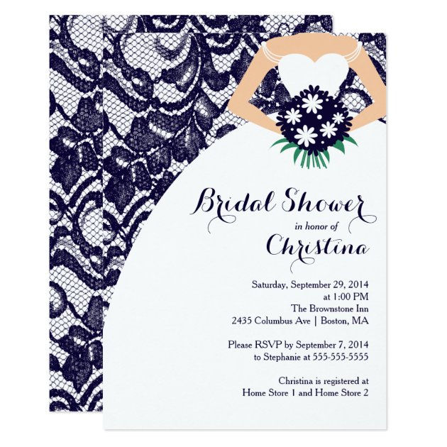 Modern Blue Lace Bride Bridal Shower Invitation