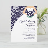 Modern Blue Lace Bride Bridal Shower Invitation (Standing Front)