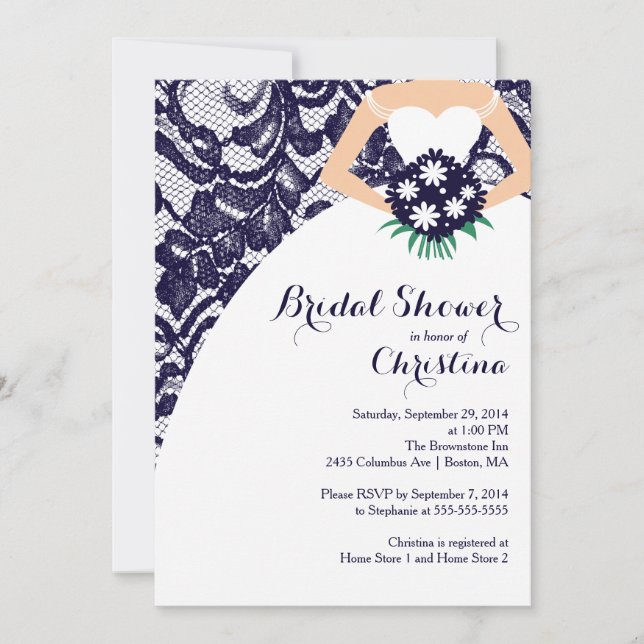 Modern Blue Lace Bride Bridal Shower Invitation (Front)