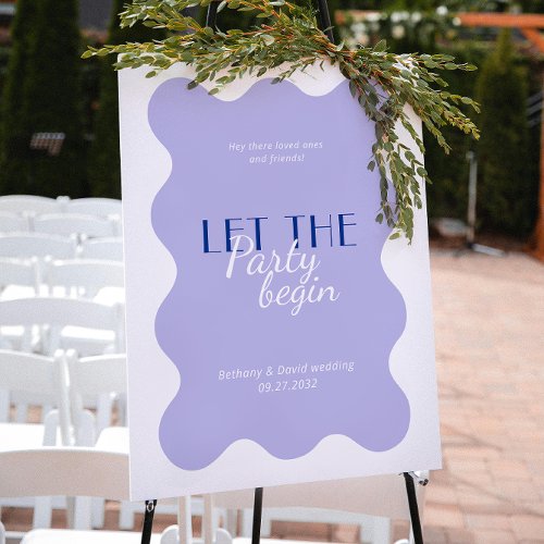 Modern Blue Lavender Wave Frame Wedding Party Sign