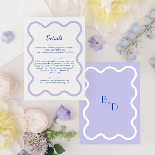 Modern Blue Lavender Wave Scallop Monogram Details Enclosure Card