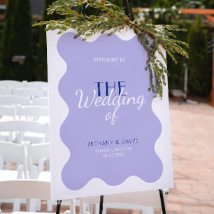 Modern Blue Lavender Wave Wedding Welcome Sign